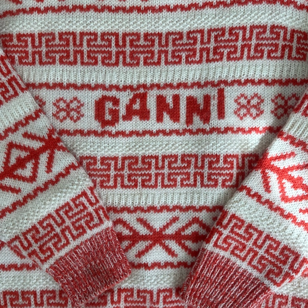 Ganni Red and White Knit Sweater